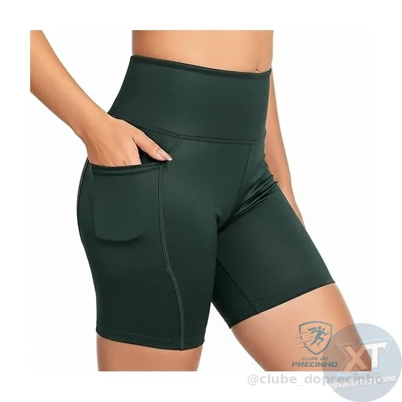 Shorts Feminino Academia Treino Cintura Alta Fitness Com Bolsos Laterais (BR, Alfa, G, Regular, Alto, Verde)