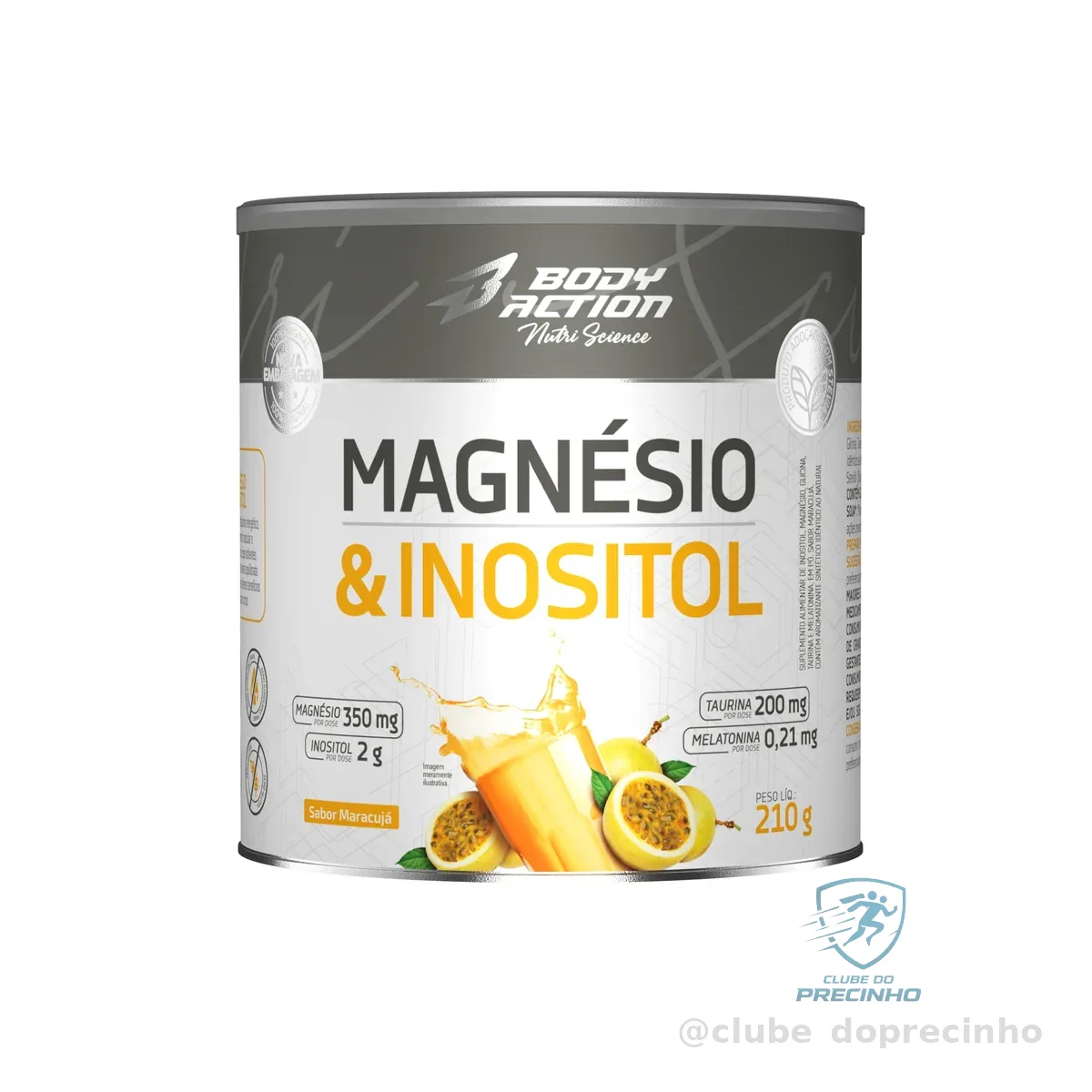 Magnésio e Inositol Bodyaction 210g Sabor Maracujá