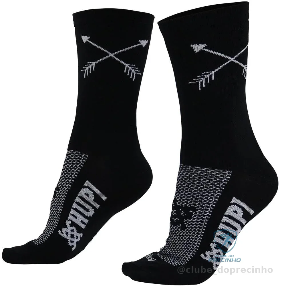 Meia Hupi para Corrida e Ciclismo Flecha Cano Médio Preto, Cor: Preto