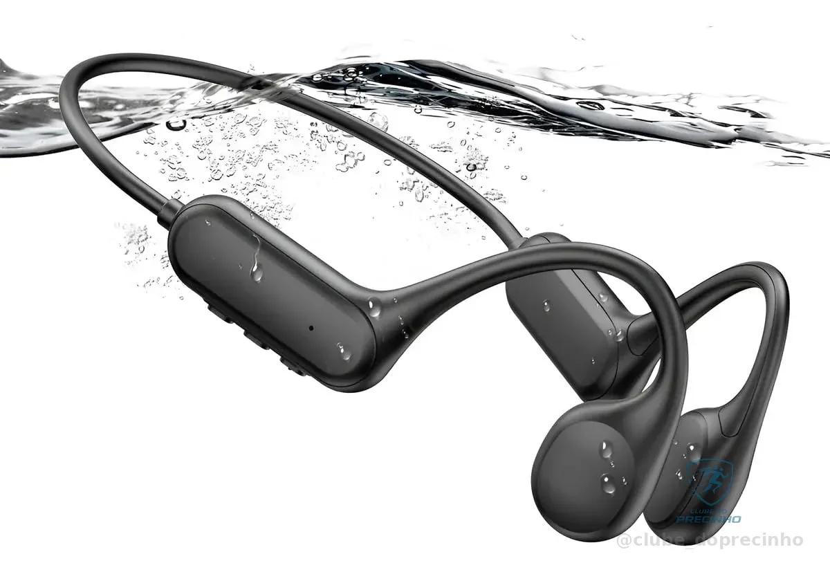 Fone de Condução Óssea Bluetooth 5.3, IPX8 À Prova D'água, 32GB Memória Interna, 8-10 Horas Bateria, para Natação e Esportes Aquáticos