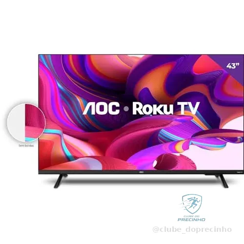 AOC 43S5135/78G - Smart TV LED 43" Full HD, Design sem bordas, Wifi, Conversor Digital, USB, HDMI