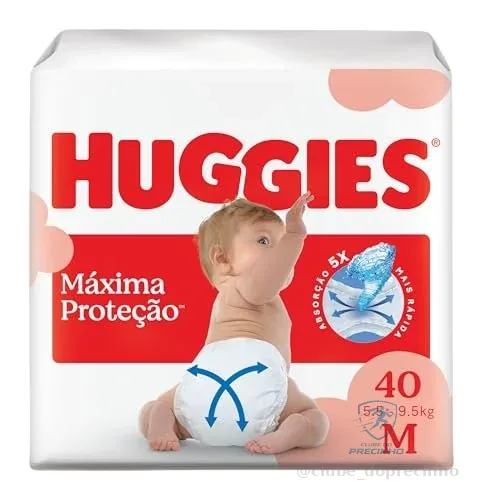 Fralda Descartável Huggies Máxima Proteção Tamanho M 40 unidades – Nova fralda Supreme Care aberta com tecnologia Xtra-Flex, canais em X que se adaptam aos movimentos e máxima proteção sem fralda caída (embalagem pode variar)