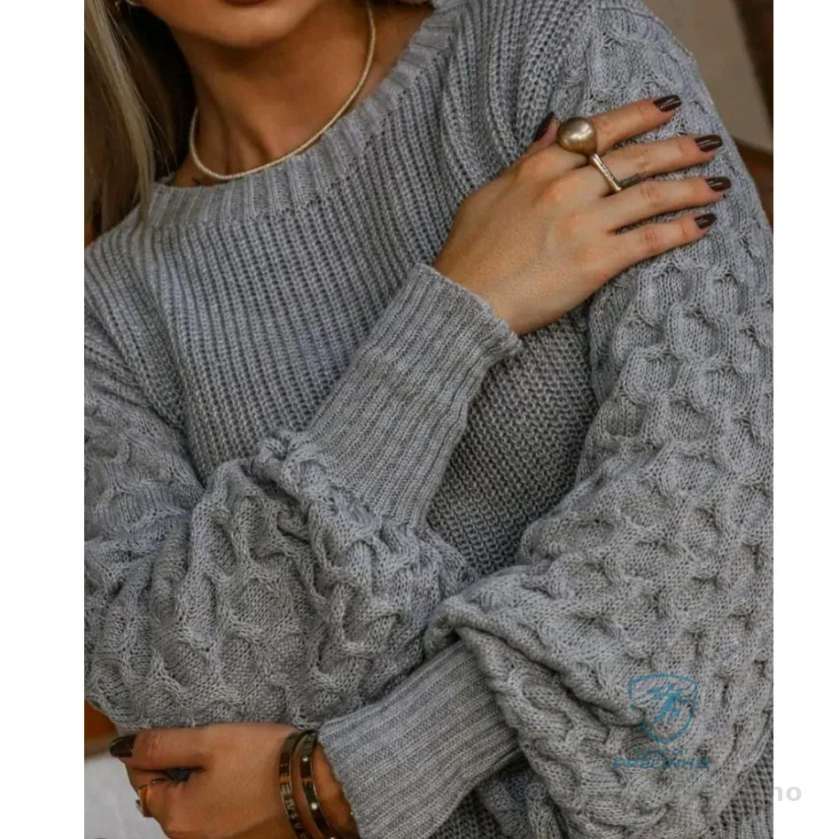 Blusa de frio feminina delicada com manga bufante texturizada Shopee