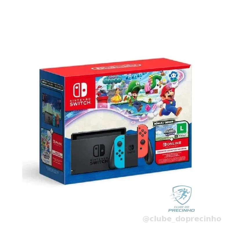 Console Nintendo Switch 32GB + Jogo Mario Wonder - Vermelho/Azul