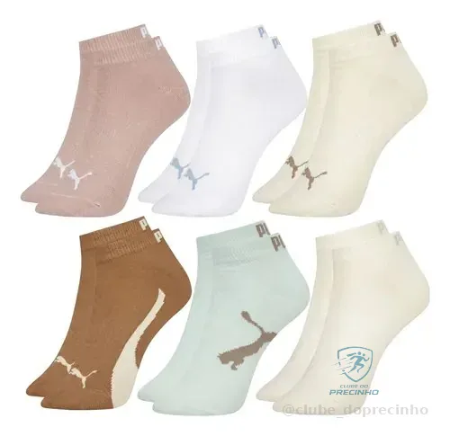 6 Pares Meias Puma Original Cano Baixo Curto Soquete Algodão