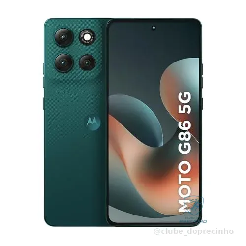 Smartphone Motorola Moto g86 5G - 512GB 24GB (8GB RAM+16GB Ram Boost) Tela 1.5K pOLED, 50MP Sony camera OIS Moto AI, videos em 4K, IP68 + IP69 - Verde Escuro