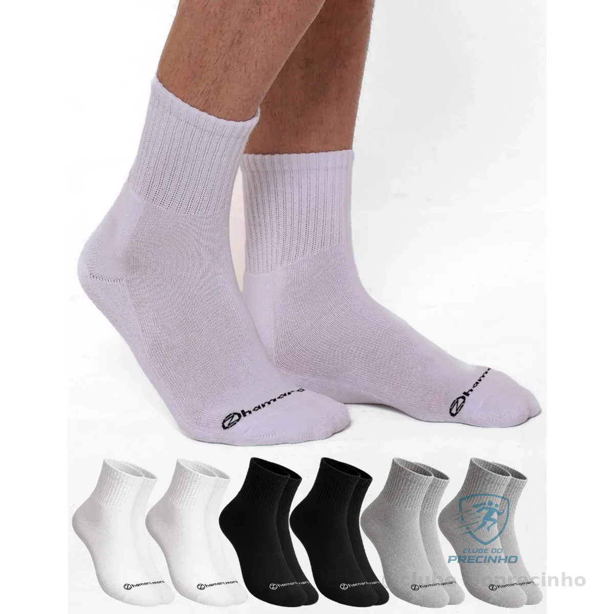 Kit Meias 6 Pares Zhamaro Premium Cano Médio Atoalhada Grossa Unissex Confortável Shopee