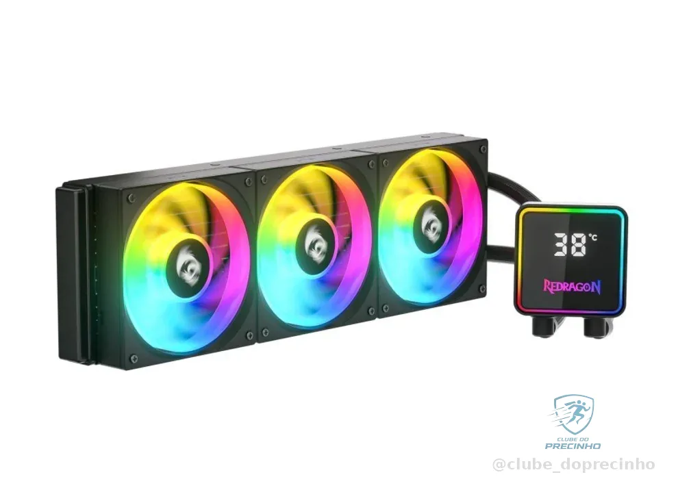 🇧🇷🇧🇷🇧🇷 Water Cooler Redragon CCW-3017 Preto 360mm ARGB 2550 RPM com Display de Monitoramento Magnético USB Tipo-C Intel LGA 1851 AMD AM5