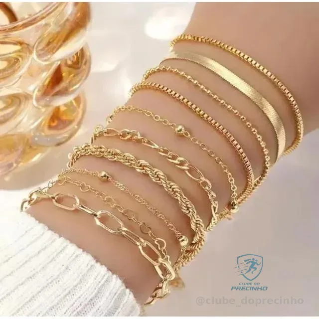 Conjunto de 10 pulseiras banhadas a ouro 18k Mercado Livre