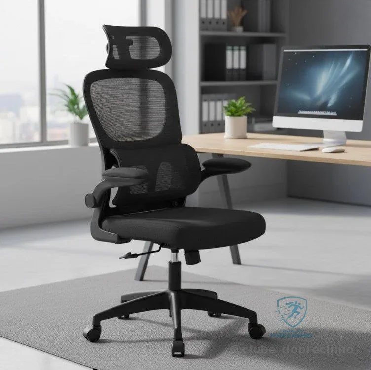 Cadeira de Escritório Ergonômica Suporte Lombar Independente Ajustável Tela Respirável Encosto de Cabeça Regulável Altura Ajustável Resistente Premium