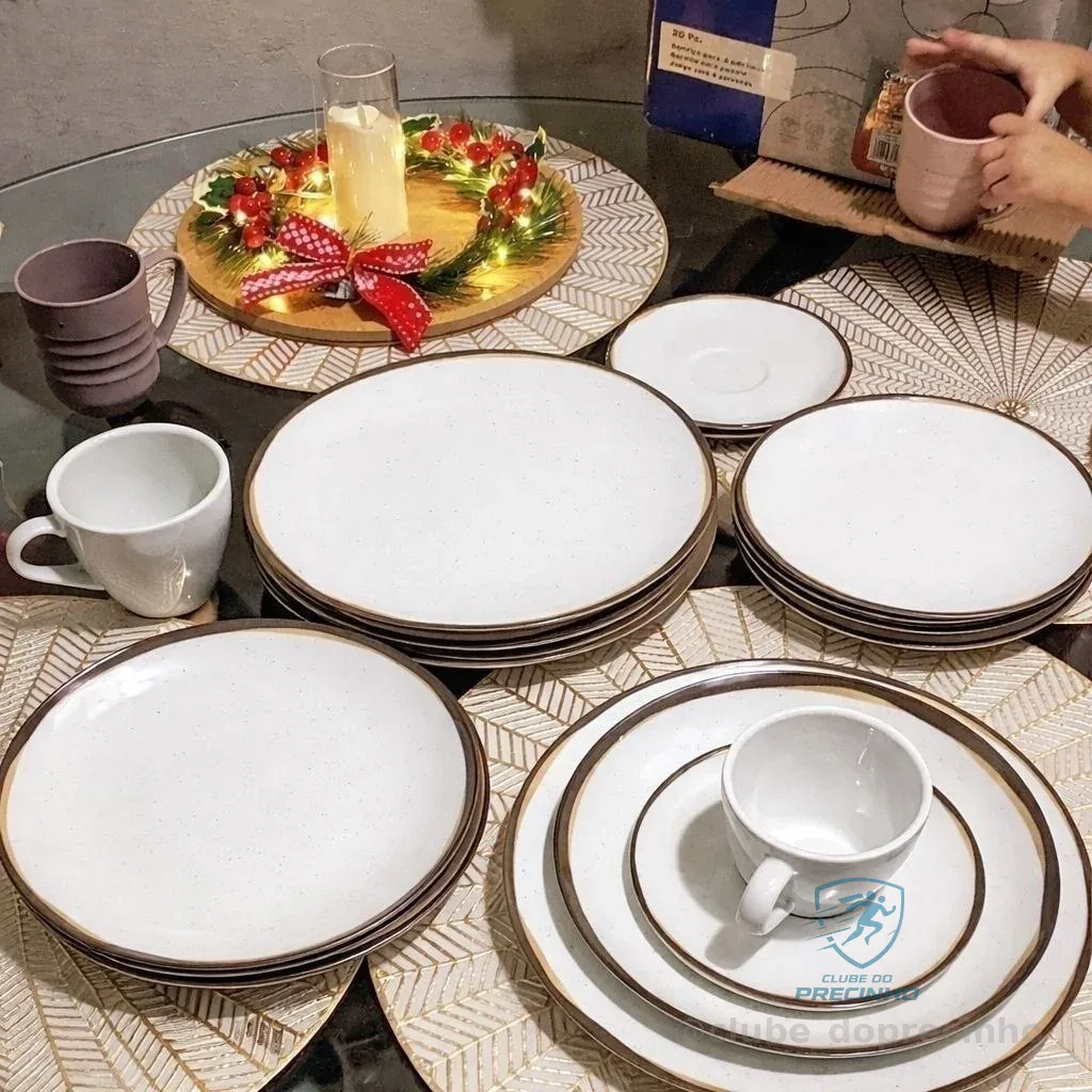 Aparelho De Jantar Canyon Em Porcelana Decorada 20 Peças Tramontina Off-white/branco/bege/marrom Filete