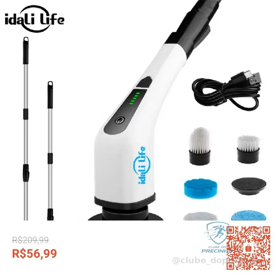 Escova De Limpeza Ajustável Janela Banheiro e Cozinha Ferramenta 9 em 1 Recarregável Idali Life