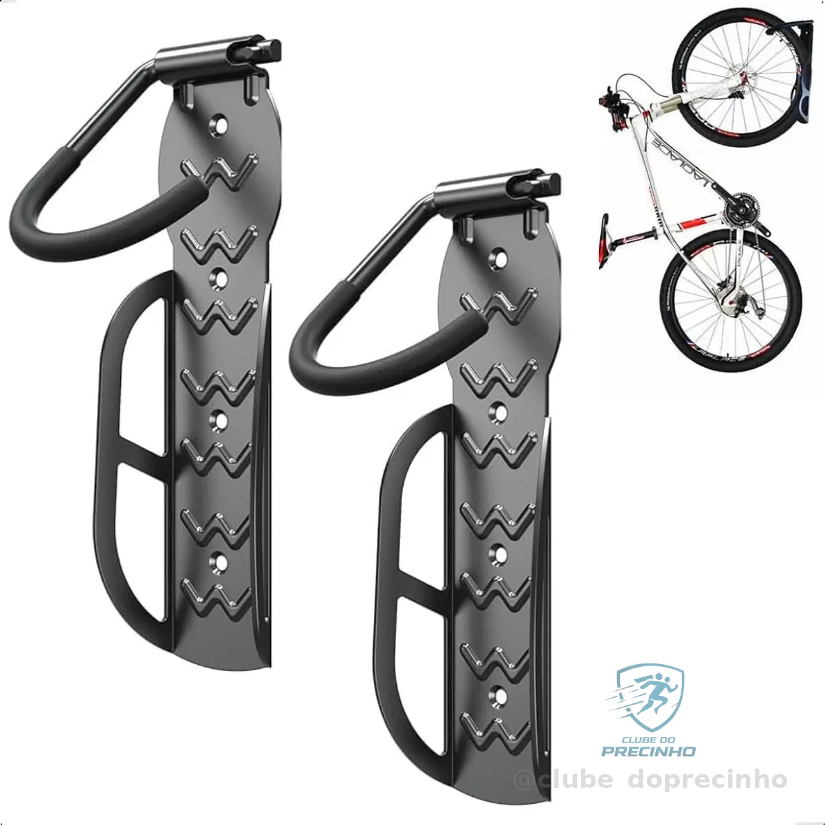 Suporte Bicicleta Parede Com Apoio De Pendurar Bike Na Vertical Resistente Com Gancho Emborrachado Preto