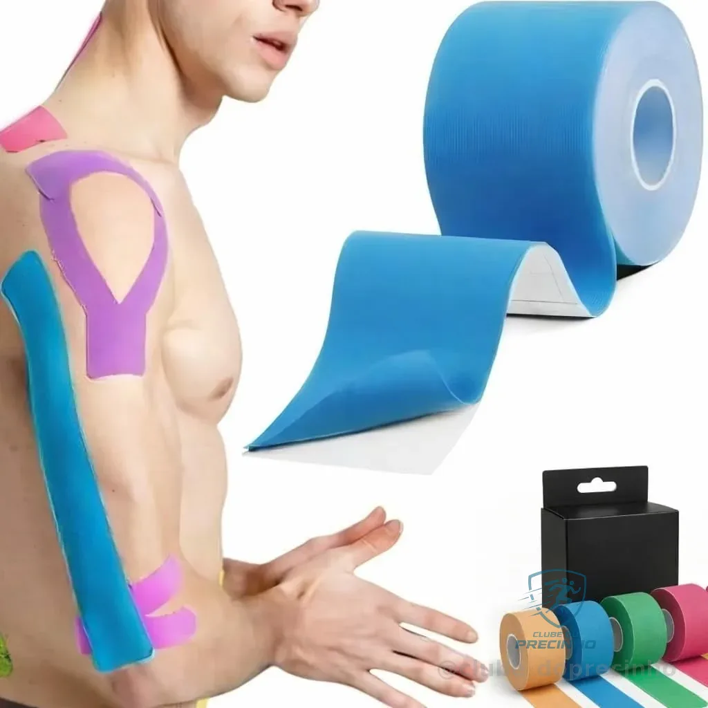 Fita Kinésio Tape Premium Bandagem Elastica Profissional Fisioterapia Recuperacao Muscular Alivio Dores Lesoes Treino Suporte Articular 5cm x 5m Cor Sortida
