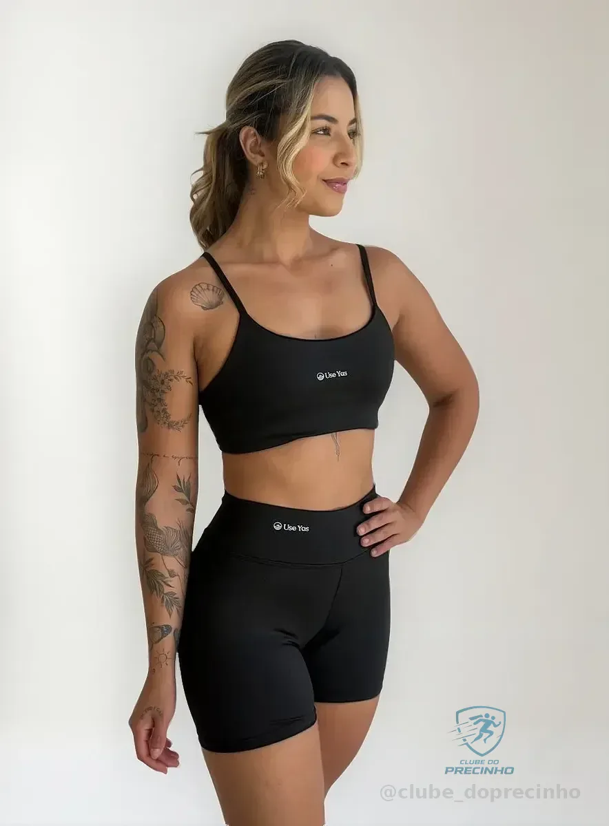 Conjunto Fitness Virginia Top Shorts Meia Coxa Cintura Alta