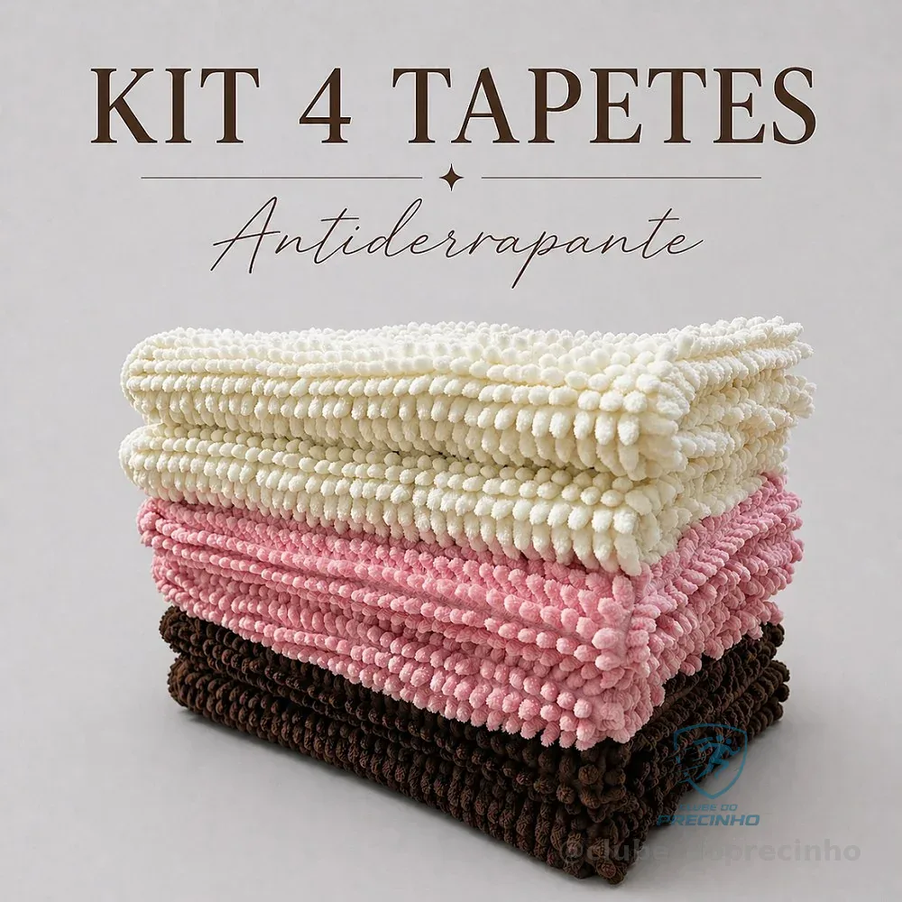 Kit Jogo 4 Tapete de Banheiro Antiderrapante 60x40cm Tapete Bolinha Macarrão Microfibra Absorvente
