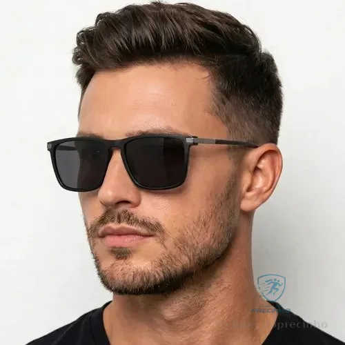Óculos De Sol Quadrado Masculino Proteção Uv400 Tendencia Quadrado Armação Preta/ Lente Preta / Quadrado