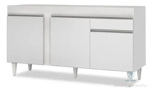 Balcão Gabinete Pia 150cm S Tampo 3 Pta 1 Gaveta Dakota Bco Branco