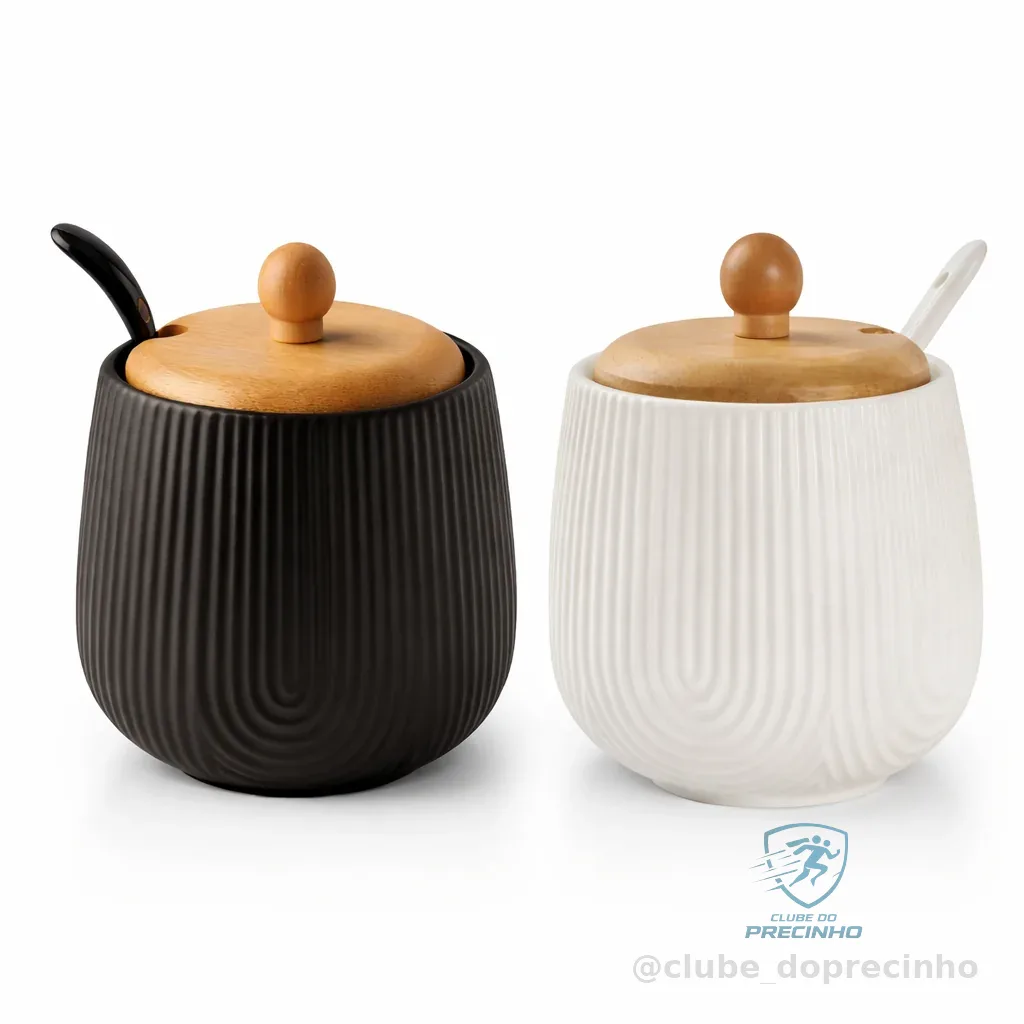 Açucareiro Em Porcelana Com Colher Tampa Bambu 360ml Oásis Shopee