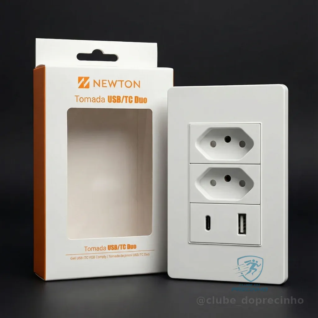 Tomada Dupla de Parede com USB e USB-C Tipo C Tripolar 3 Pinos Bivolt Carregamento Rápido Cor Branco Shopee