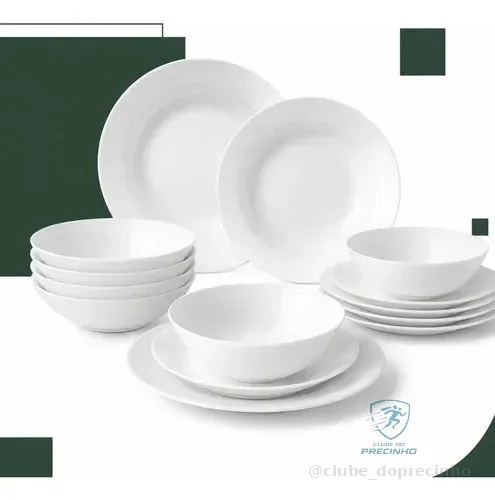 Aparelho Jantar 16 Peças Branco Côncavo Orgânico Opalina Branco Liso
