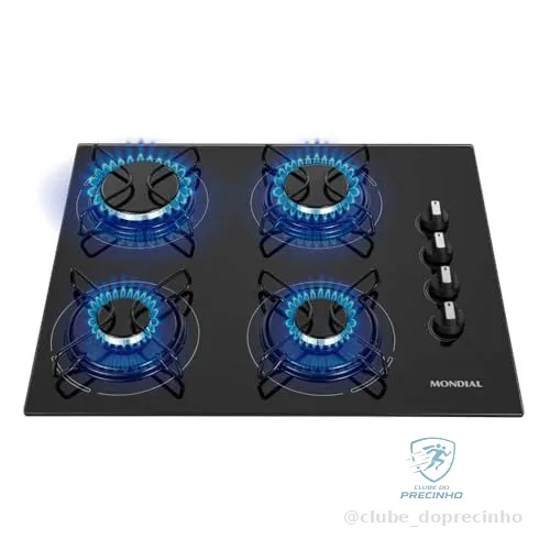 MONDIAL Cooktop a Gás, 4 Bocas, Preto/Inox, Bivolt - CTG-01
