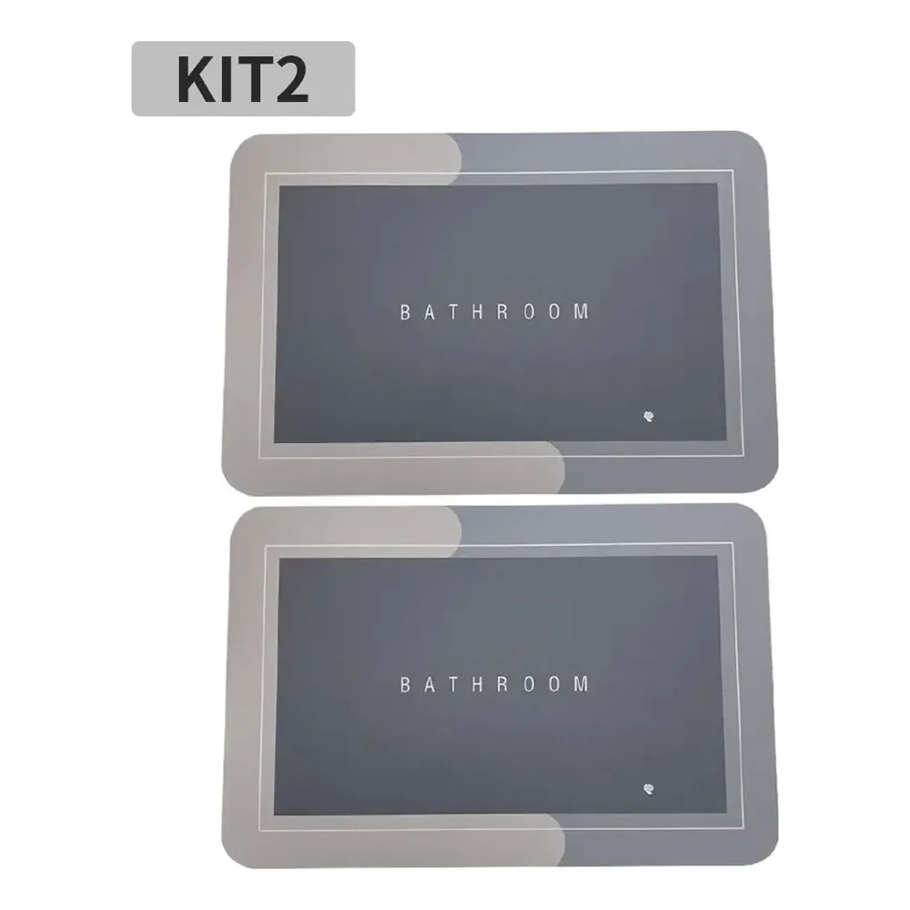 Kit 2 Tapete Mágico Ultra Absorvente Para Banheiro Cinza-escuro Geométrico