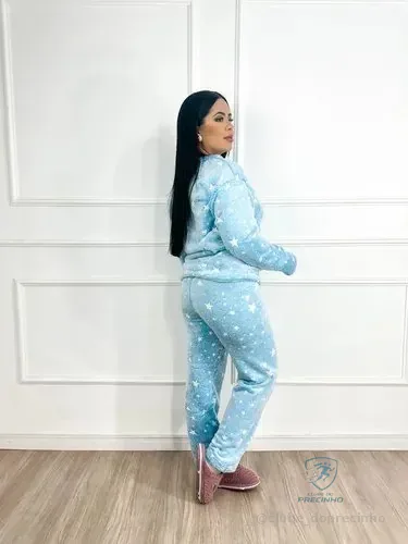 Pijama De Frio Inverno Ultra Soft Peluciado Com Estampas Azul Variado Gg