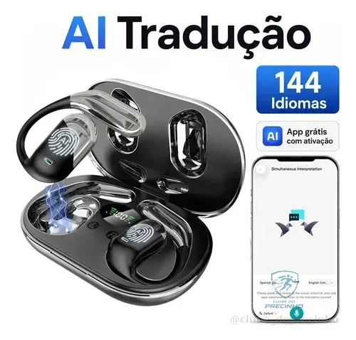 Fone Tradutor Bluetooth Hancdon 144 Idiomas App Gratuito Com Ativação Cinza Preto