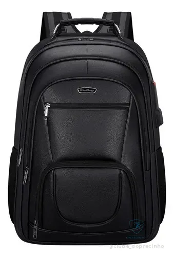Mochila De Couro Grande Reforçada Notebook 60l Impermeável A3318-preto