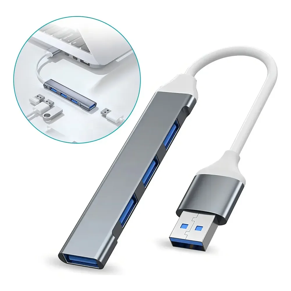 Hub Usb Adaptador 3.0 Extensor 4 Portas Speed Hd Pen Drive Pc Notebook 5 Gbps Personalized View Prateado