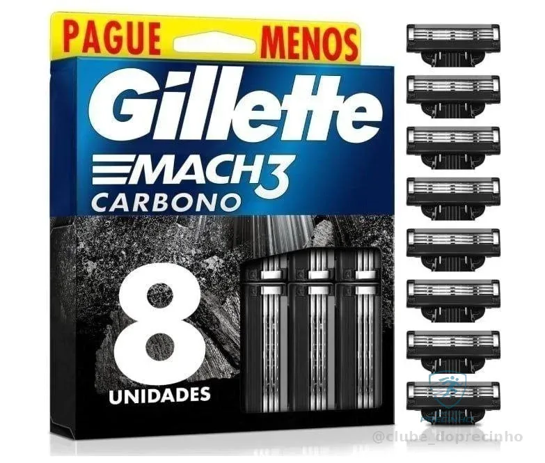 Gillette Mach3 Carbono Carga para Aparelho de Barbear com Carvão 8 Unidades