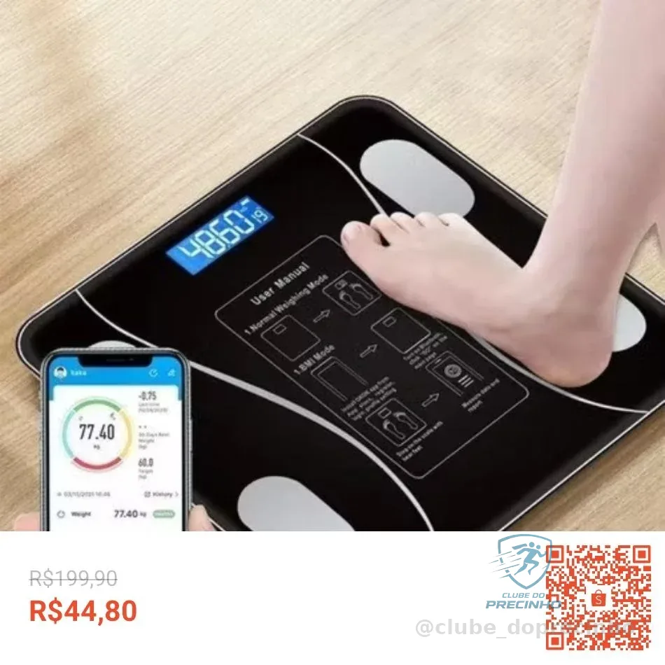 Balança Bioimpedância Corporal Digital APP Bluetooth Suporta até 180 kg
