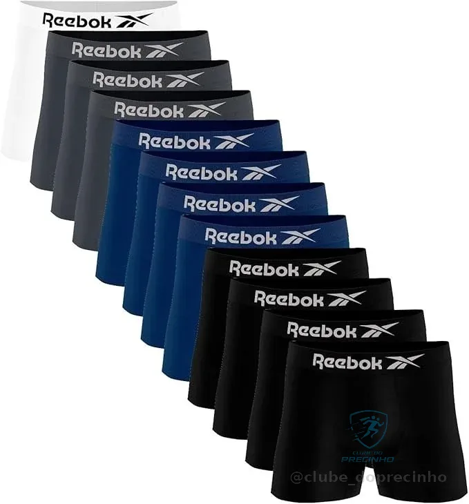Kit 12 Cuecas Boxer Reebok Masculinas Microfibra Adulto Box Sem Costura (BR, Alfa, GG, Regular, Sortidos 2)