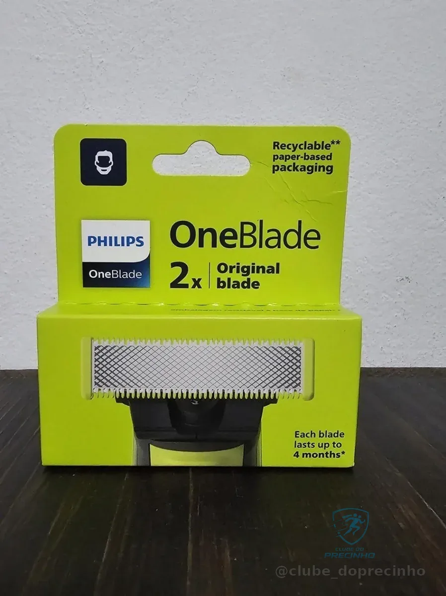 Lâminas de Reposição Originais Philips OneBlade QP220/51 Aço Inoxidável, Raspa, Apara e Contorna - Pacote com 2. Compatível com o barbeador eletrico OneBlade