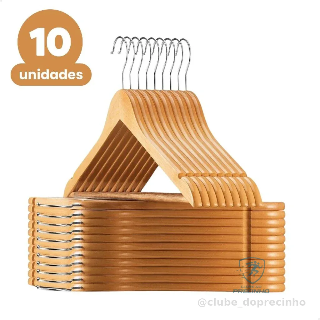 Kit Cabide De Madeira Para Roupas Calça Adulto 10 Unidades