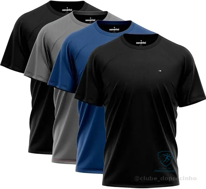Kit 4 Camisas Dry-fit Sandrini Masculina Academia Treino Uv (BR, Alfa, GG, Regular, Sortidas)