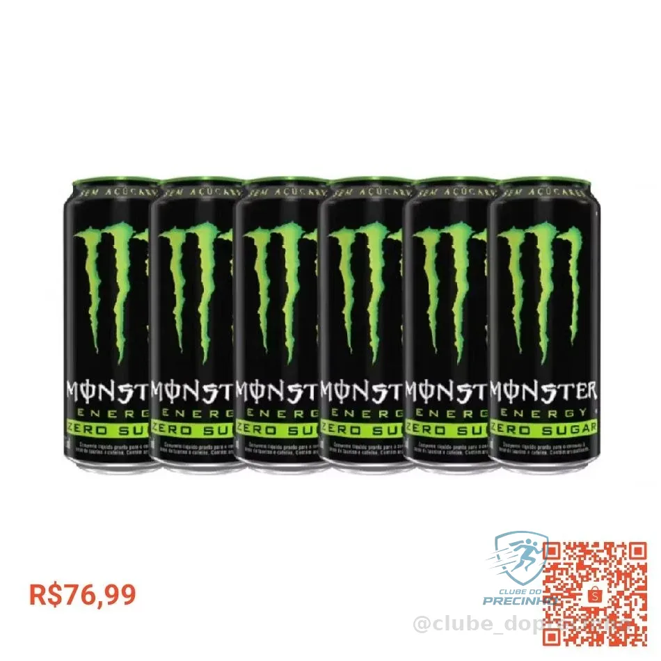 Kit com 6 Energético Zero Açúcar Monster 473ml