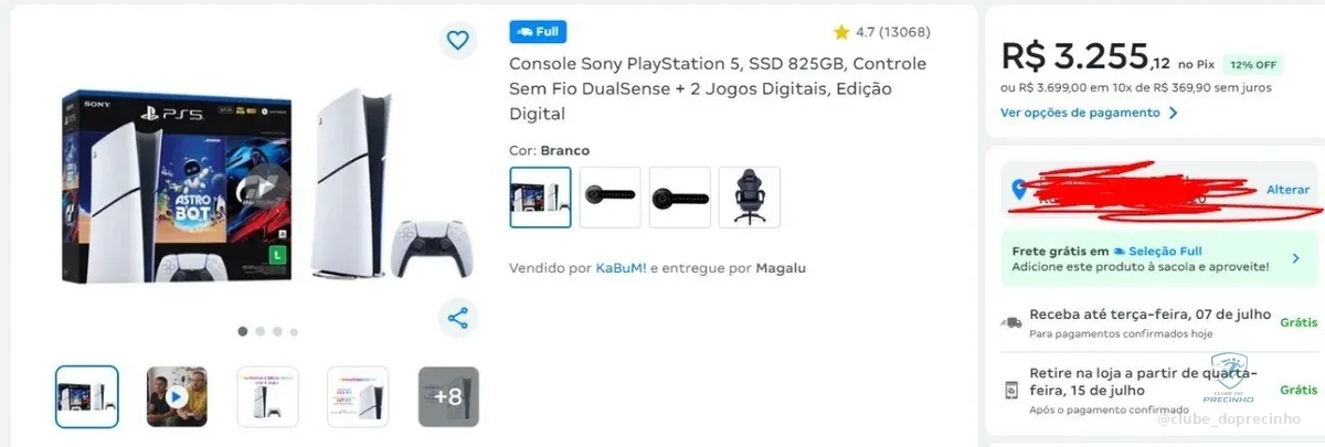 CORRREEEEEEEEEEEEEEEEE!! Console Sony PlayStation 5, SSD 825GB, Controle Sem Fio DualSense + 2 Jogos Digitais, Edição Digital