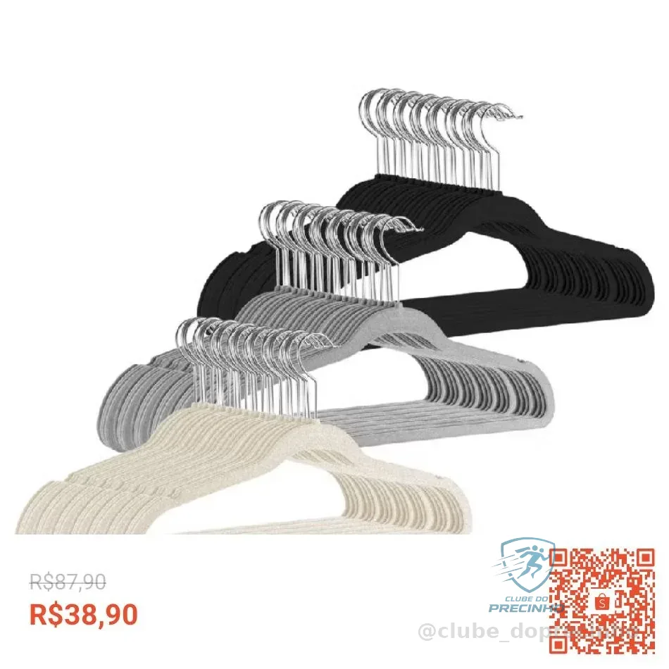 Kit Cabides Veludo Para Roupas Adulto 30 Unidades Fino Resistente