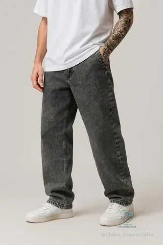 Calça Balão Jeans Masculina Baggy Larga Streetwear Estonada