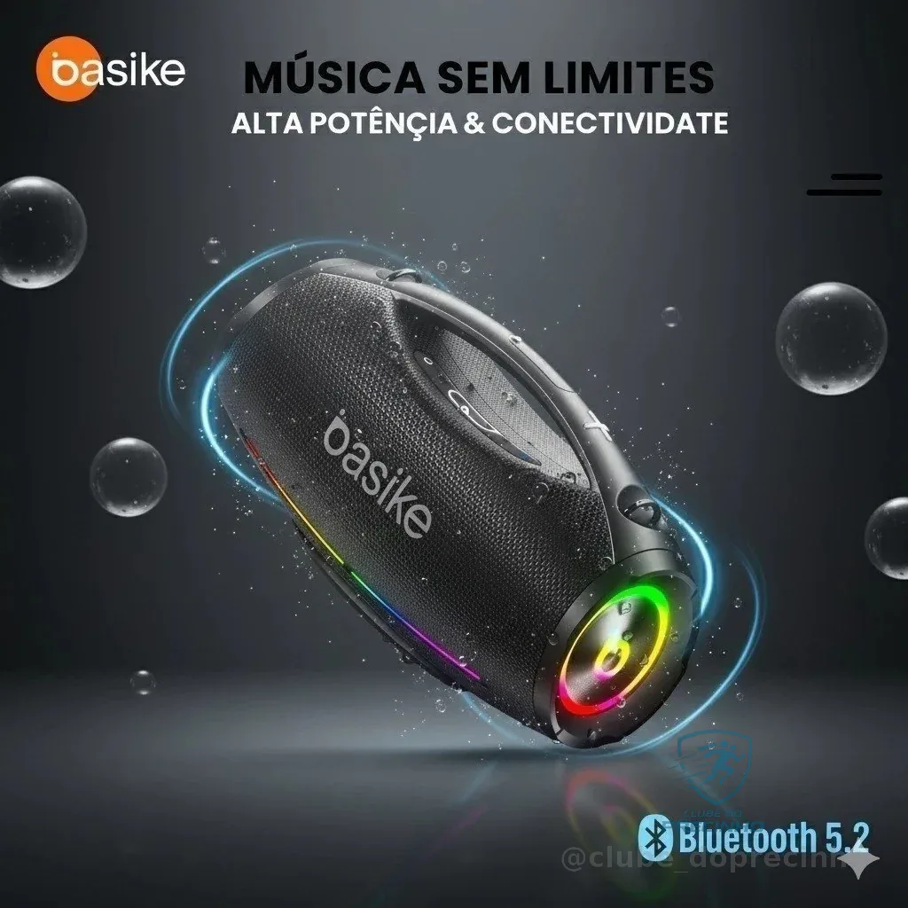 Basike Caixa de Som Boombox Plus Bluetooth 200w IpX6 Bateria 12 Horas Som Potente Preto
