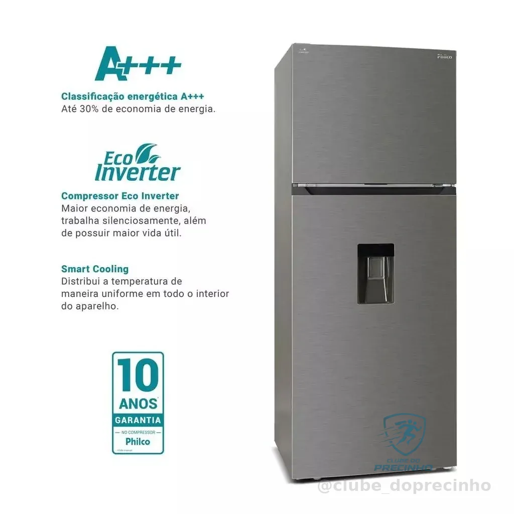 Geladeira 413L Philco Eco Inverter Duplex Inox PRF501TI 110v