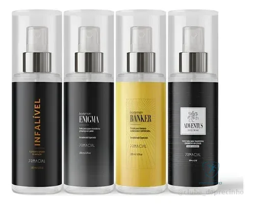 Kit Body Splash Masculino Infalivel + Enigma + Banker + Adventus 200ml - Primacial Perfume Amadeirado