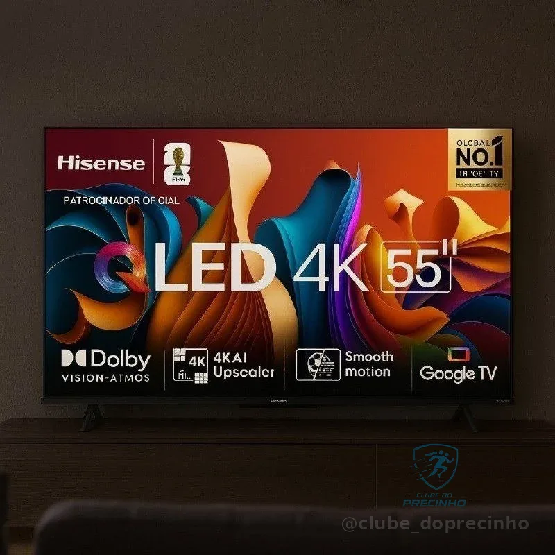 Hisense Smart TV UHD 4K QLED 55" Polegadas 55Q6QV com HDR10+, Dolby Atmos, Sports Mode, Game Mode Plus e Compatível com Alexa