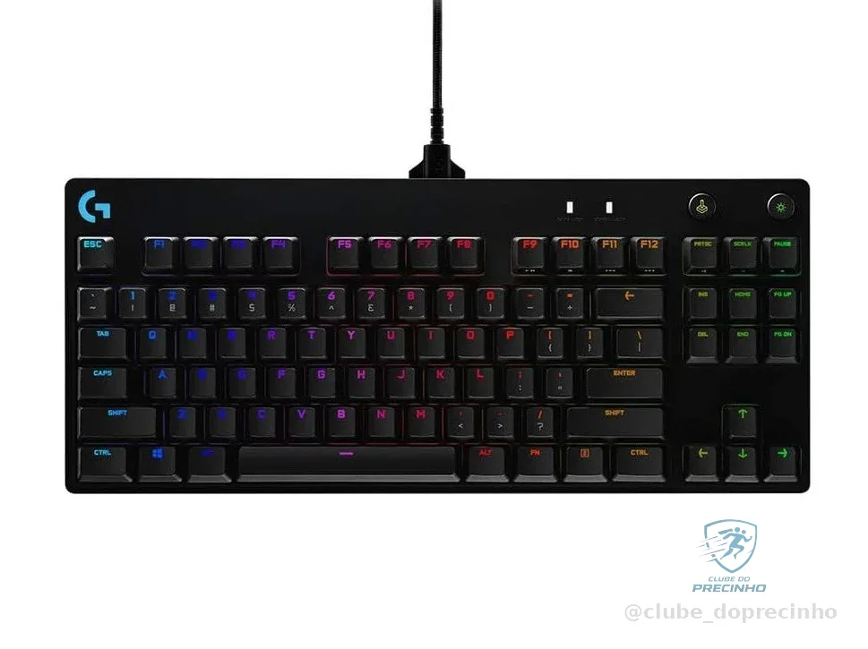 Teclado Mecânico Gamer Logitech G PRO com Layout US, RGB LIGHTSYNC, Design TKL, Cabo Destacável e Switch Exclusivo GX Blue Clicky