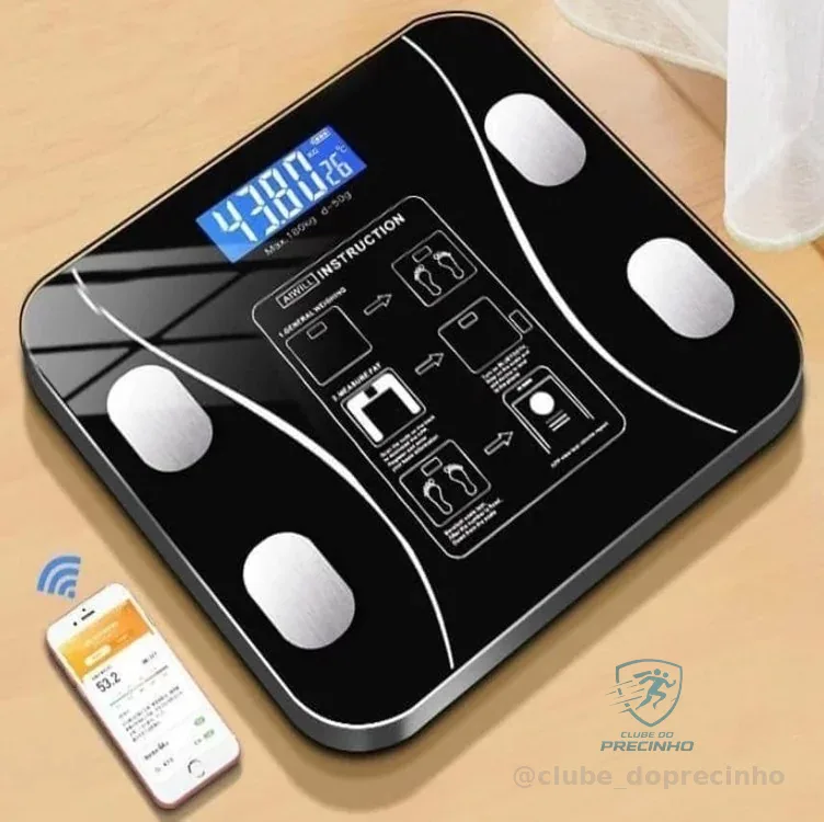 Balança Corporal Bioimpedância Inteligente Digital Aplicativo para Análise Corporal Medição de Gordura Peso Até 180kg