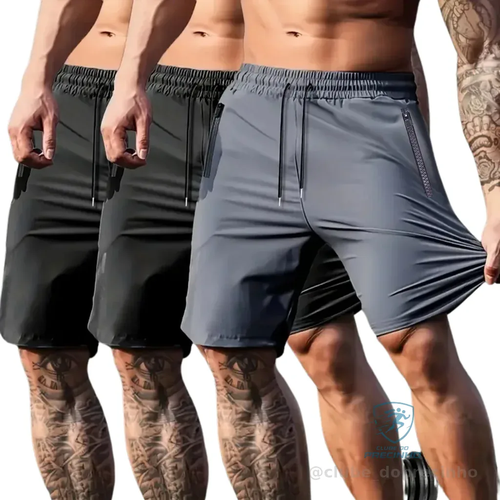 Kit 3 Shorts Masculino Com Ziper Anti-Furto - Bermuda masculina tactel com 10% De Elastano Impermeável Shopee