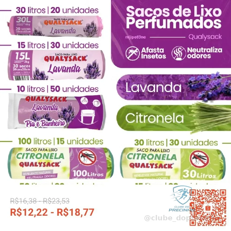 Saco de Lixo Aroma Lavanda e Citronela 10, 15, 30, 50 e 100 Litros - Qualysack