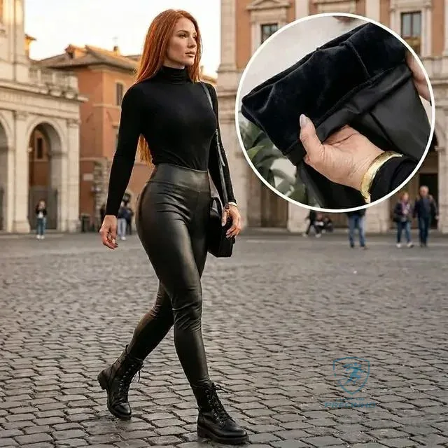 Calça Legging de Couro Plus Size com Forro Peluciado Inverno Preto Brilho Molhado Mercado Livre